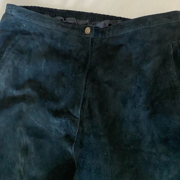 Women Black wide leg suede pants, Handmade sz 8-10, relaxed fit, front pockets - Picture 4 of 9